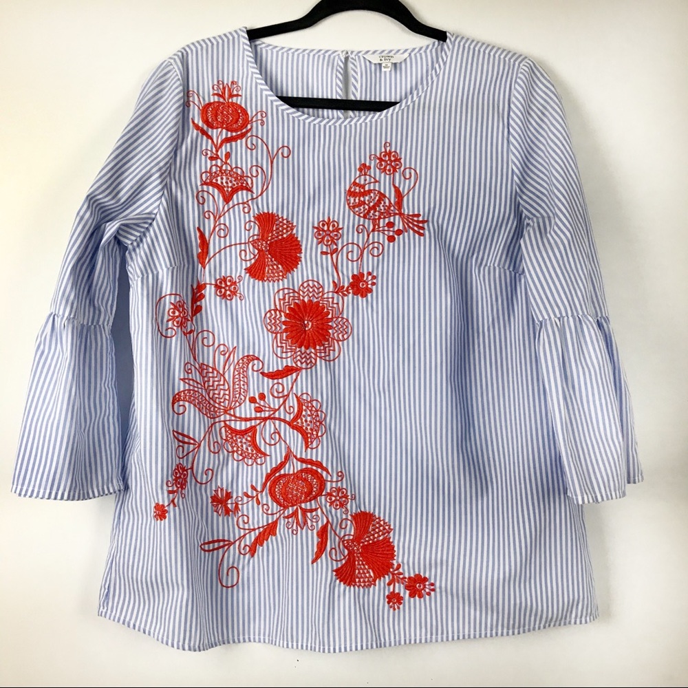 🔴Crown & Ivy | Embroidered Stripe Top